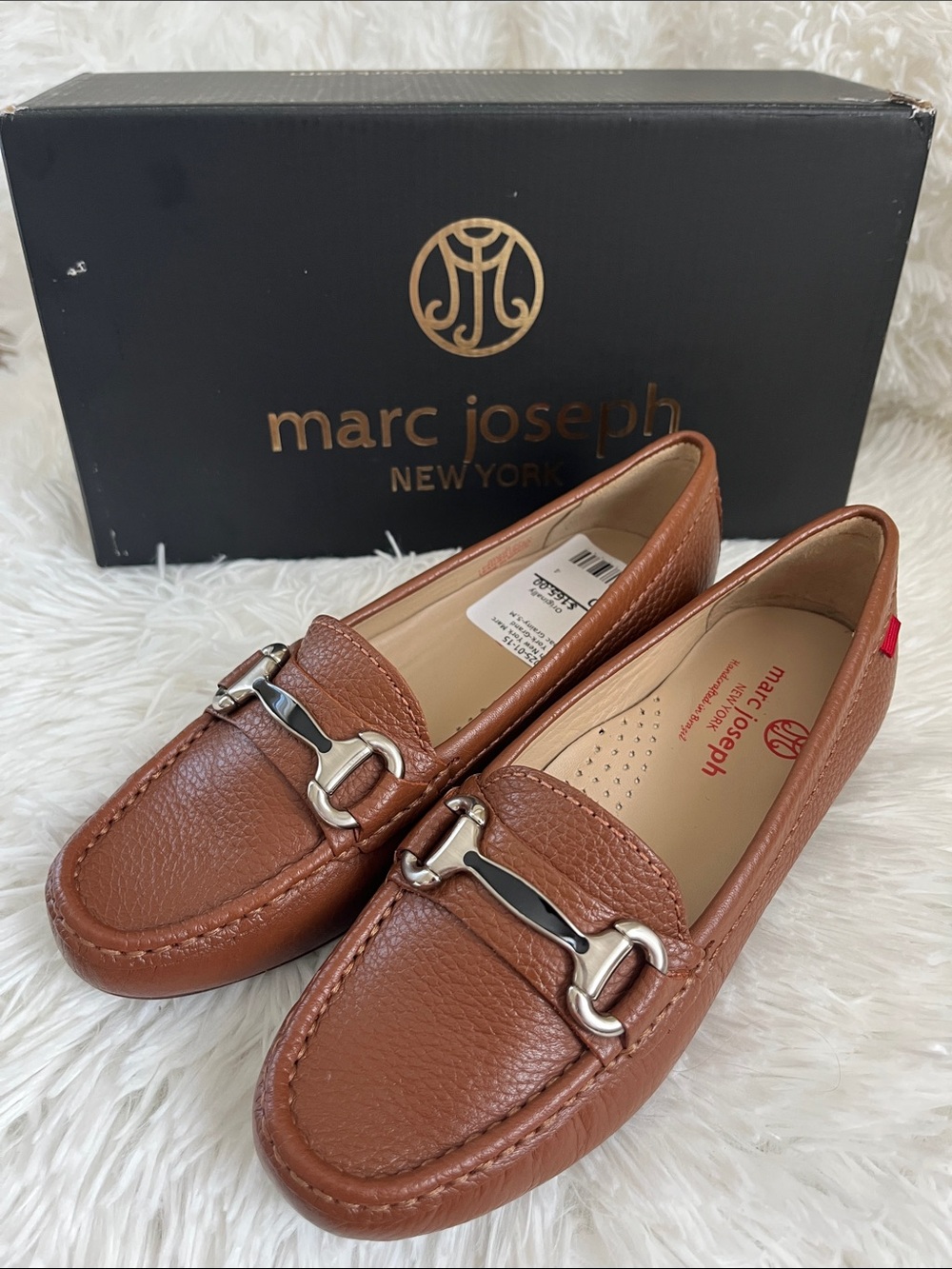Marc Joseph Cognac Leather Driving Loafers with Silver Bit